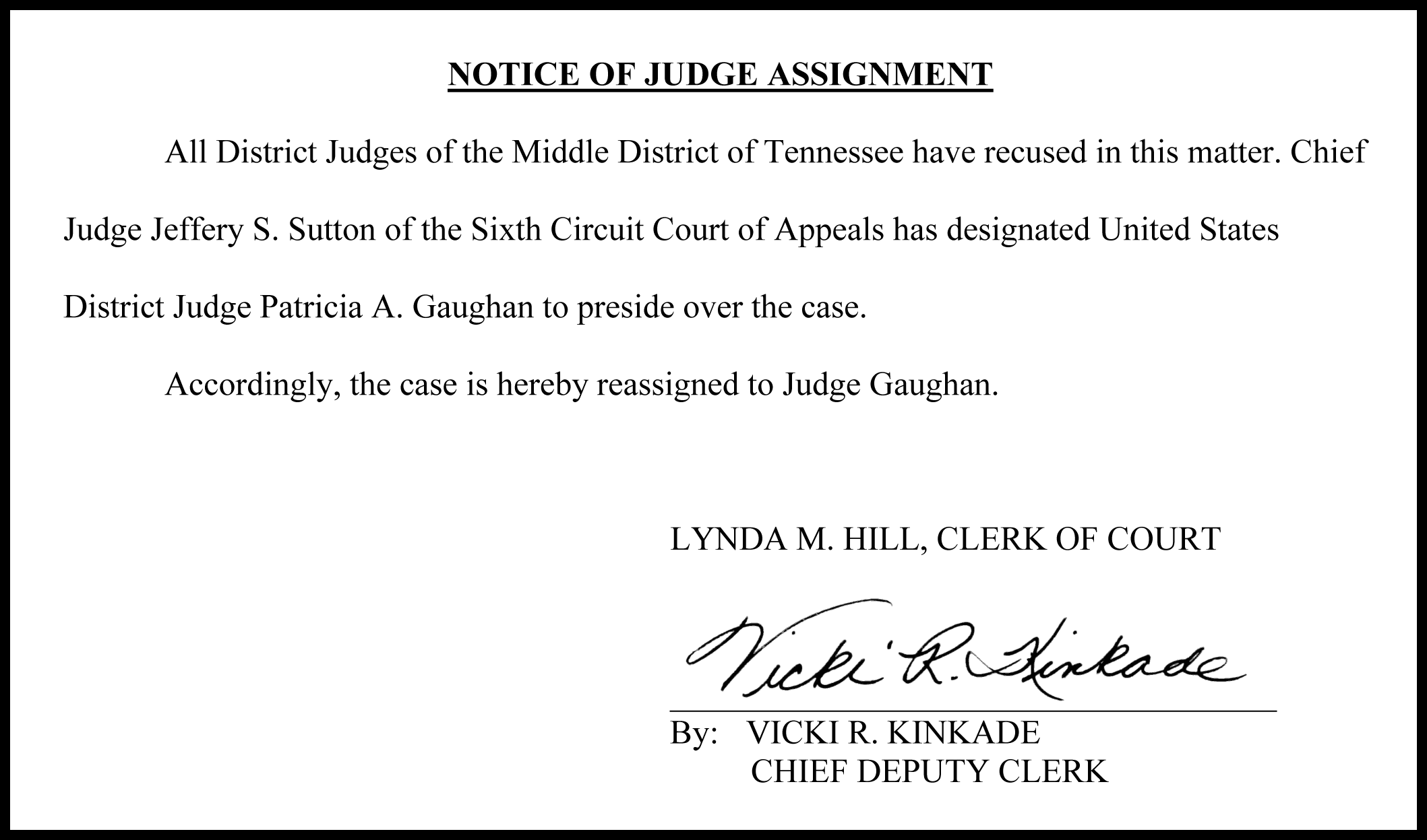 NOTICE OF JUDGE ASSIGNMENT